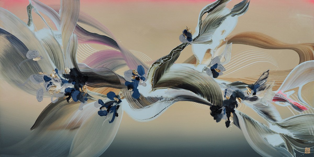 Abstract Acrylic Painting By Novi Lim, 48 X 24", Solara Vinea, Original Artwork