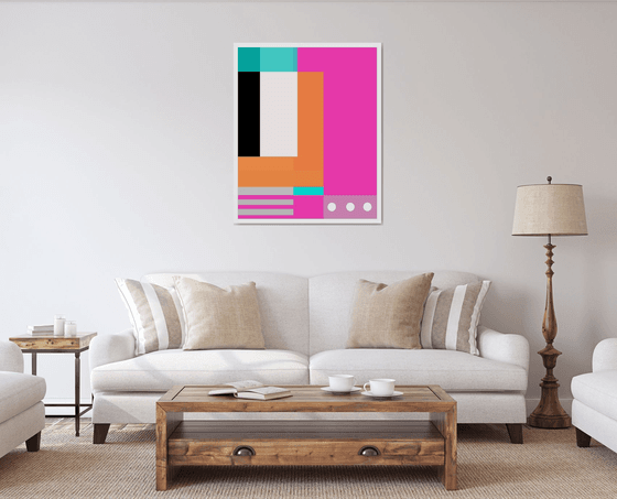 Abstraction artwork  multi-colored orang yellow white pink blue black stripes