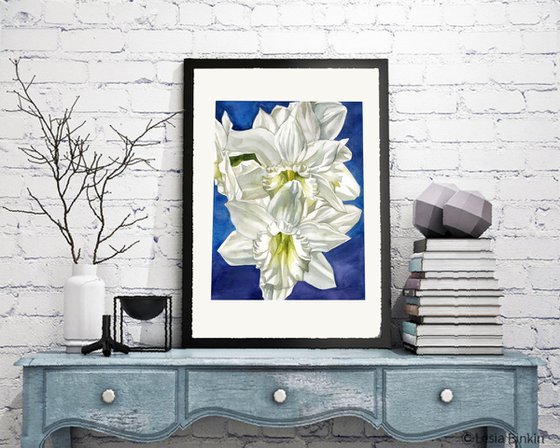 Narcissus in white watercolor floral