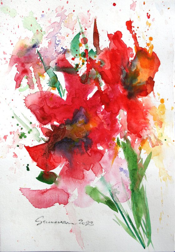Field Poppies I... / ORIGINAL WATERCOLOR PAINTING
