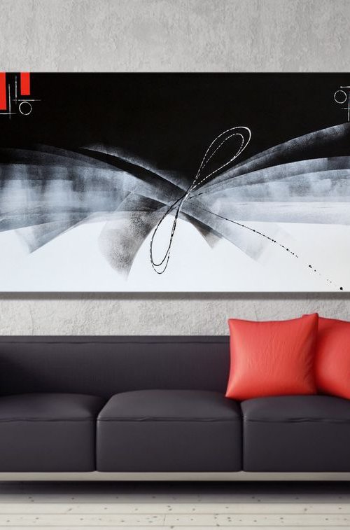 Take Me To Infinity - Large abstract art – Black & White Art - Expressions of energy and light. by Julijana Ravbar