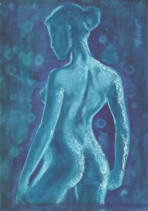 Nude on turquoise №2. 21X29.5cm