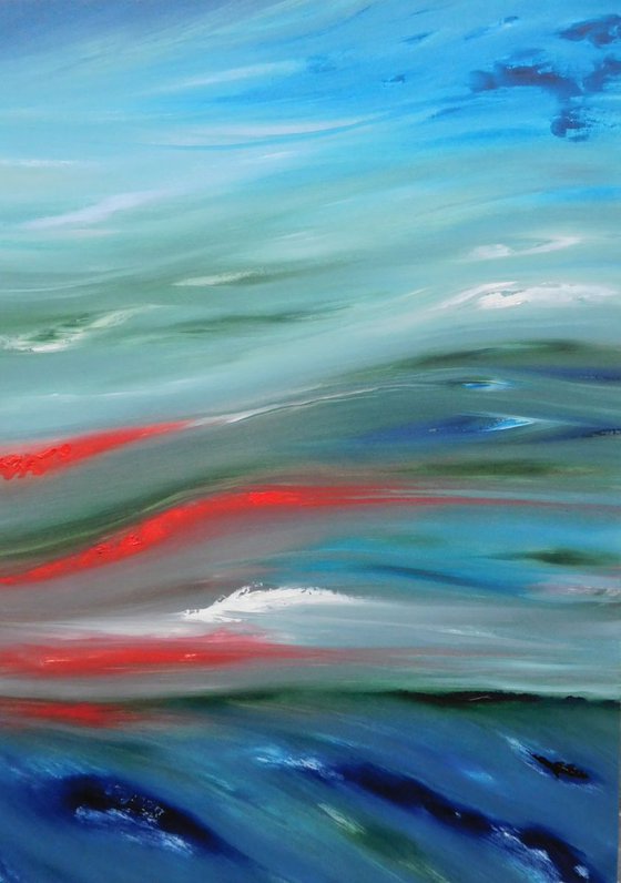 Sea glow - 50x70 cm,  Original abstract painting, oil on canvas