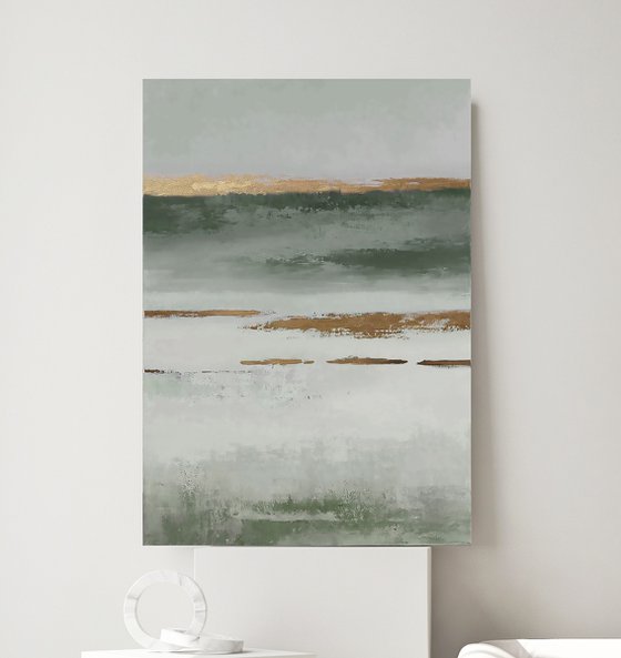 "Olive Placidity 2" Sage green abstract art