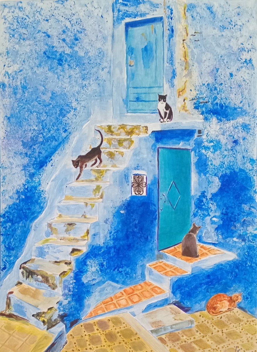 Cat games in the Blue City by Liubov Samoilova