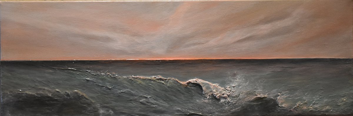 Impressionistic Landscape Acrylic Painting By Tamara Bettencourt, 24 X 8", The World Stood Still Seascape, Original Artwork