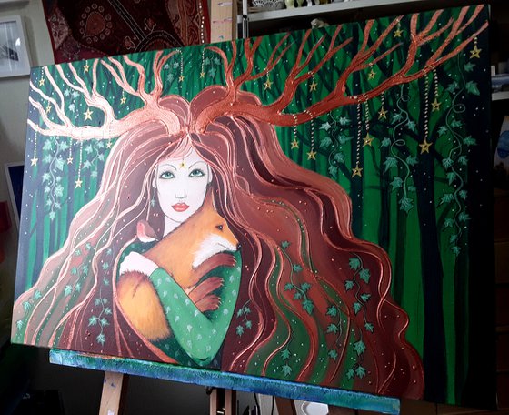 Guardian of the Forest, Goddess Art, Fox, Mystical Art