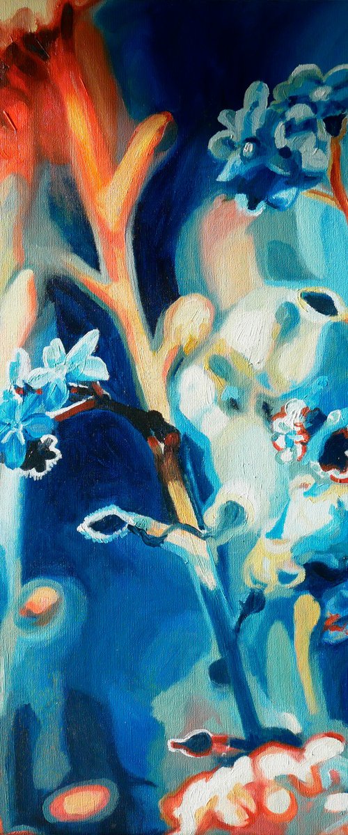 Flowers in Atmospheric Blue and Orange by Hannah  Bruce