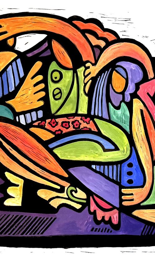 Sisters on a Purple Sofa by Laurel Macdonald