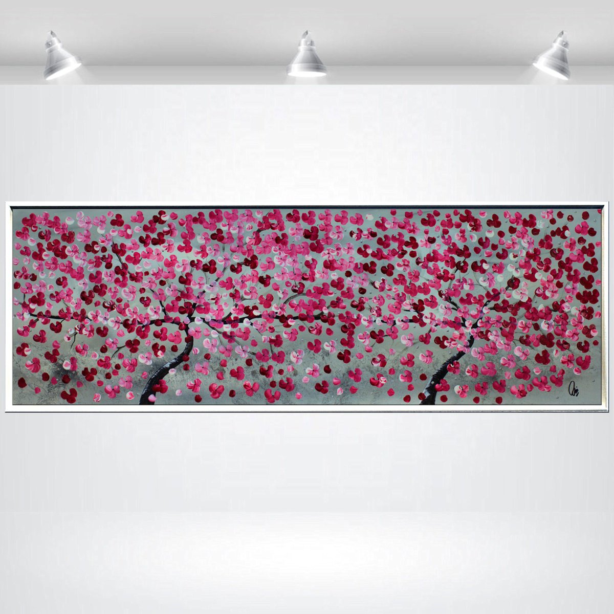 Abstract Botanical Acrylic Painting By Edelgard Schroer, 48 X 17, Friendship, Original Artwork
