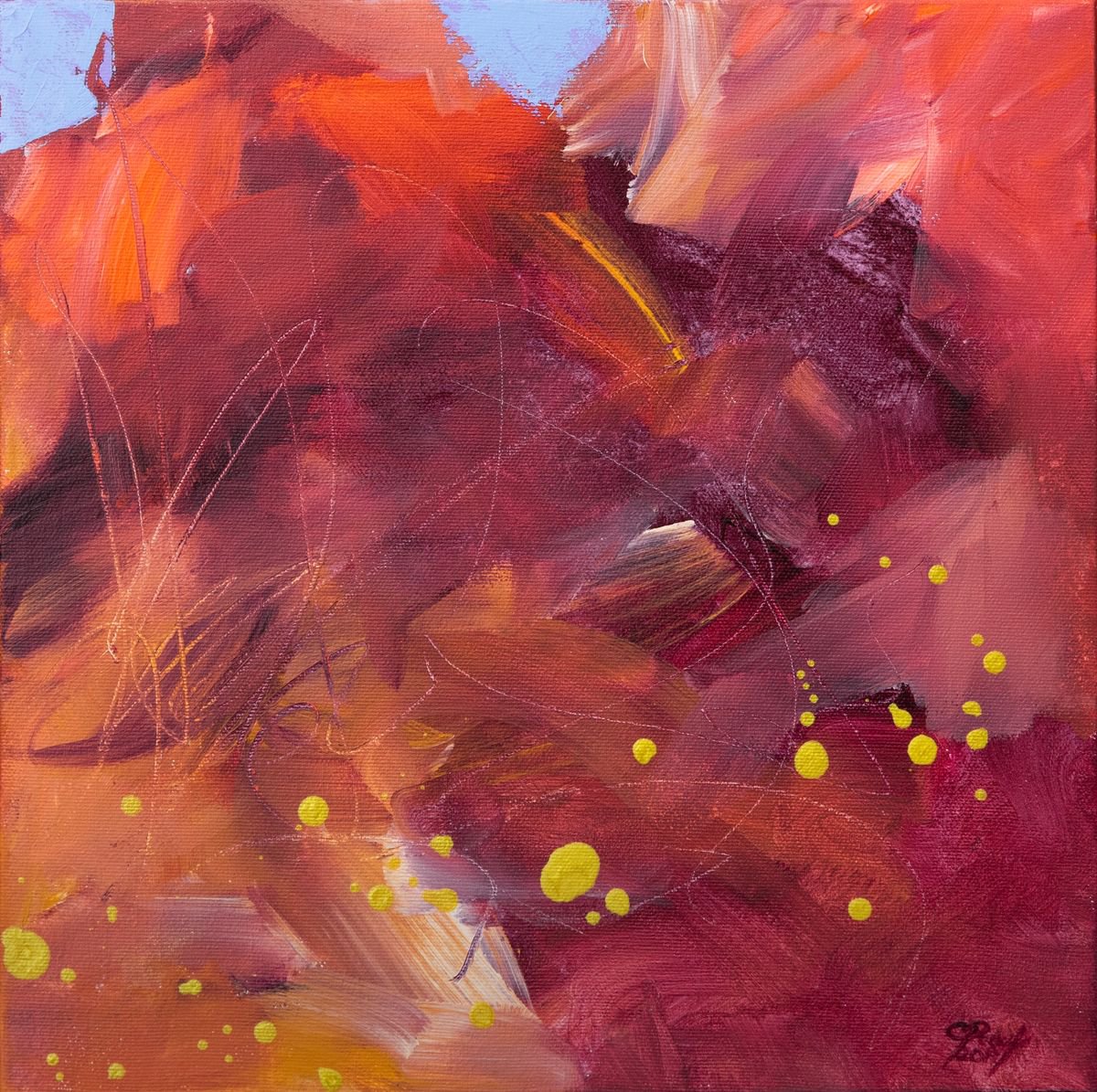Il y a de la vie dans le desert - Original square abstract expressionist acrylic painting... by Chantal Proulx