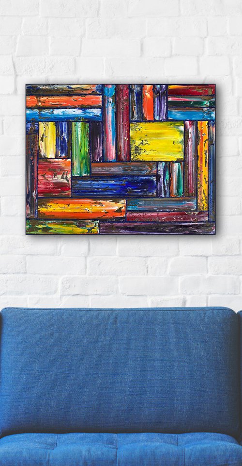 "Mini Technicolor" - Original PMS Abstract Textured Oil Painting on Canvas, 20 x 16 inches by Preston M. Smith (PMS)