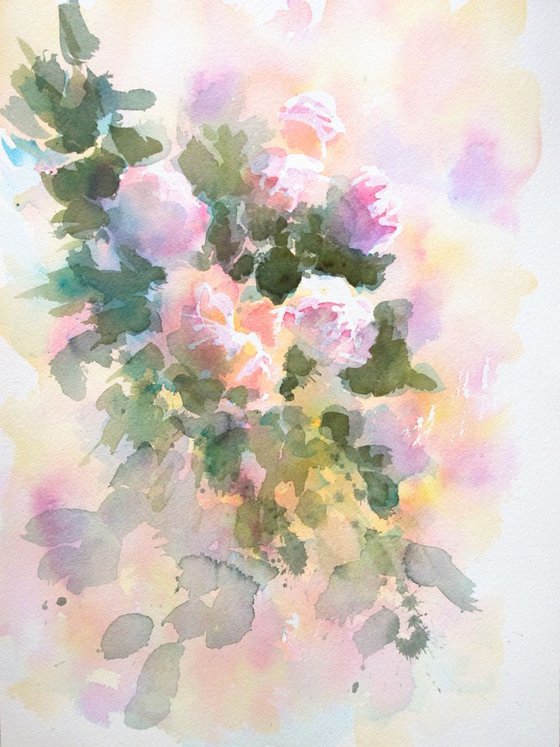 Roses in the evening - floral watercolor on paper Arches