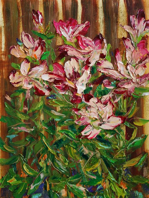 LILIES IN THE GARDEN II / ORIGINAL OIL PAINTING by Salana Art Gallery