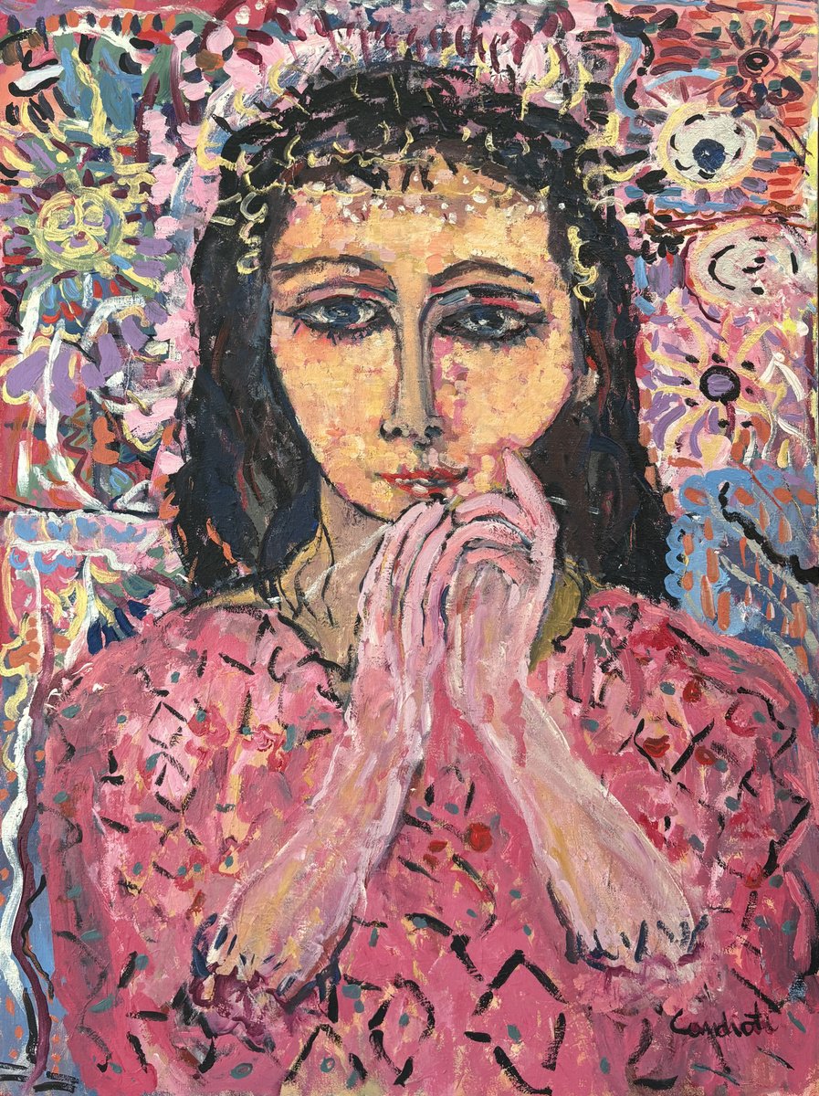 Impressionistic Portrait Acrylic Painting By Beatriz Candioti, 27 X 36, La Santa, Original Artwork