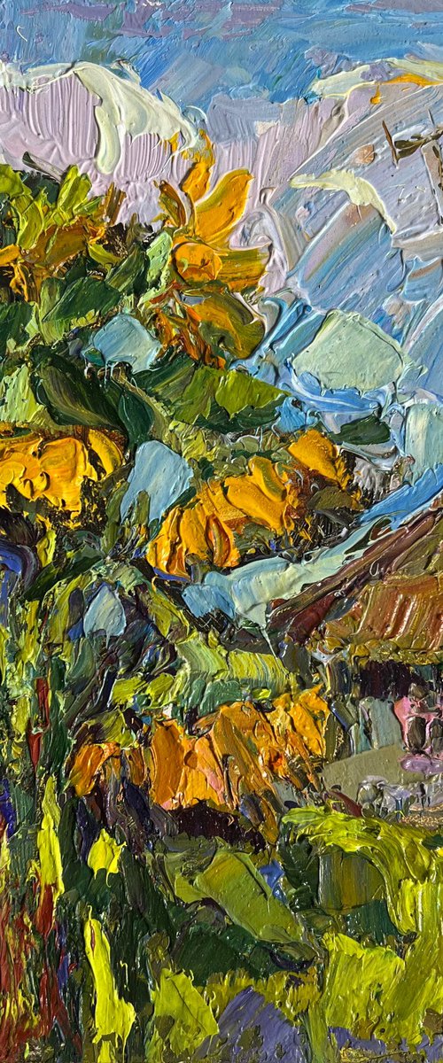 Sunflowers near the house by Kalenyuk Alex