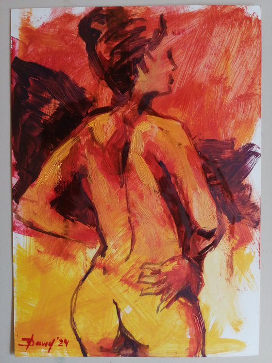 Nude yellow study women oil on paper