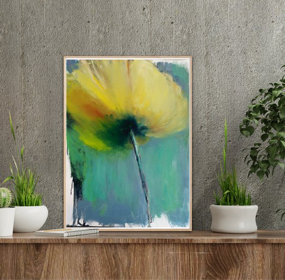 Yellow Poppy flower Painting on paper Original Artwork