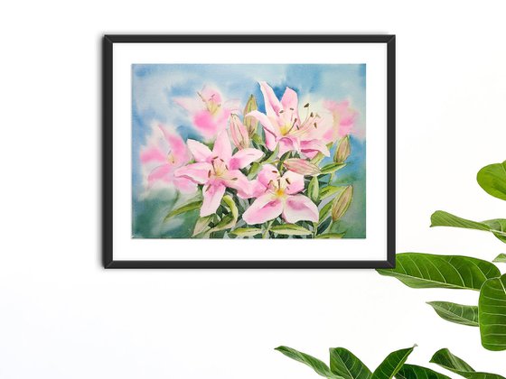 Lilies flower watercolor illustration