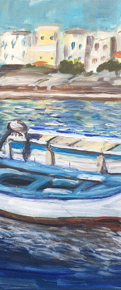 Boats at Agios Nicolaos by Elena Sokolova