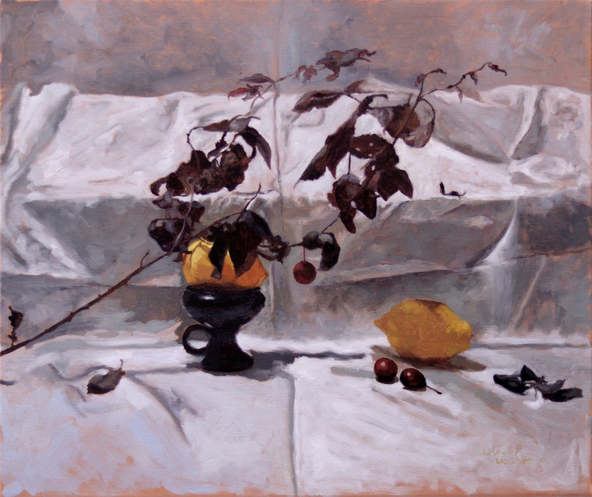 Composition With Two Lemons And A Plum Twig By Radosveta Zhelyazkova, 22 X 18, Artwork For Sale On Artfinder