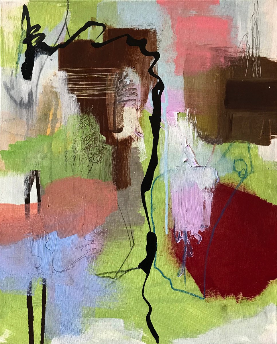 Organic Abstract Acrylic Painting By Kris Haas, 16 X 20", Lurking Somewhere, Original Artwork