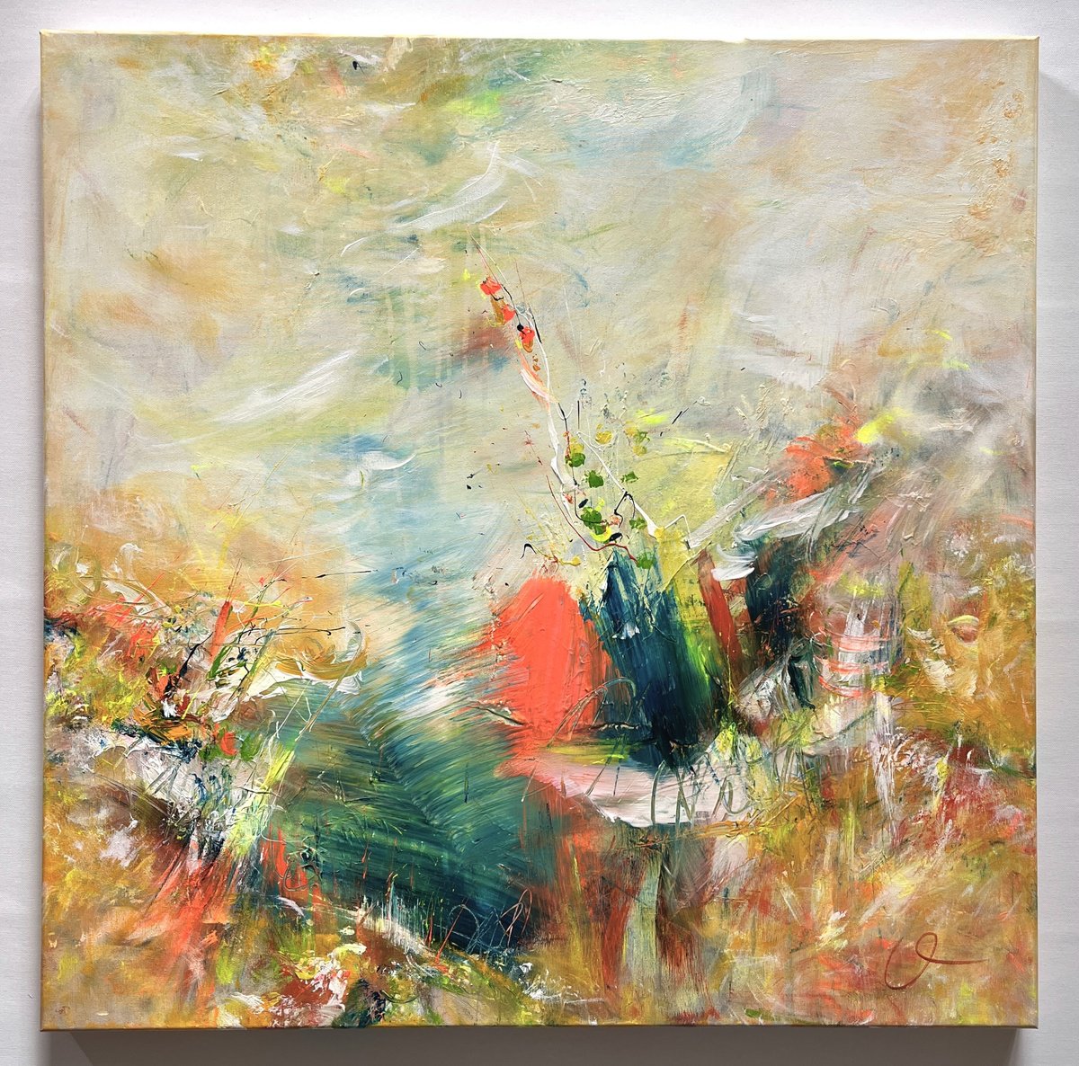 Impressionistic Abstract Acrylic Painting By Maria Bevilacqua-Fischer, 31 X 31", Joyful Emotions Ii, Original Artwork