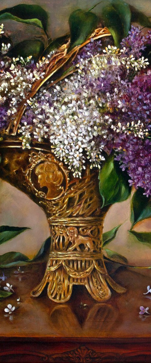 A bouquet of lilacs in a bronze vase by Inga Loginova