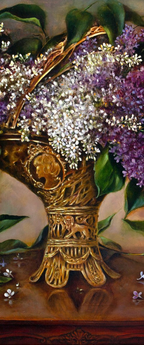 Lilacs in a bronze vase by Inga Loginova