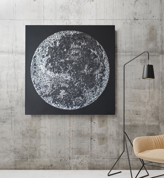 "Silver Moon" Silver moon textured art