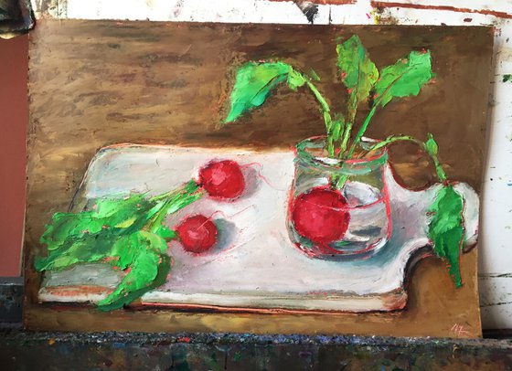 Radishes Oil Pastel Painting