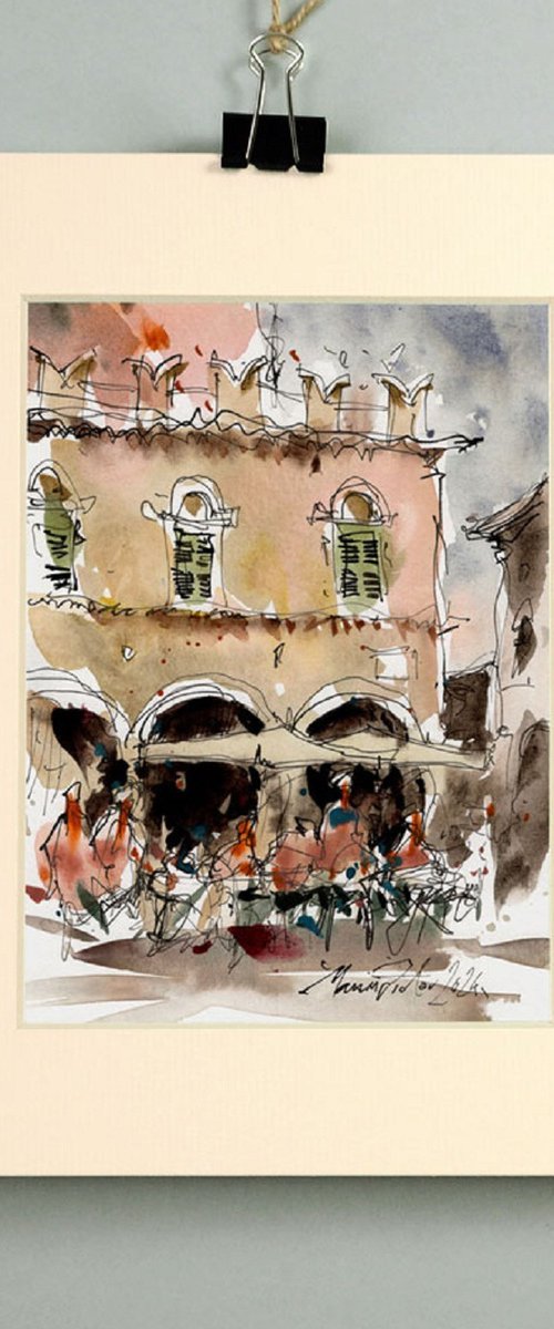 Ascoli Piceno Watercolor Art by Marin Victor