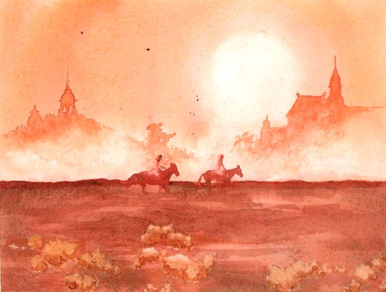 Misty Mounts - Watercolour Horsemen Original Study