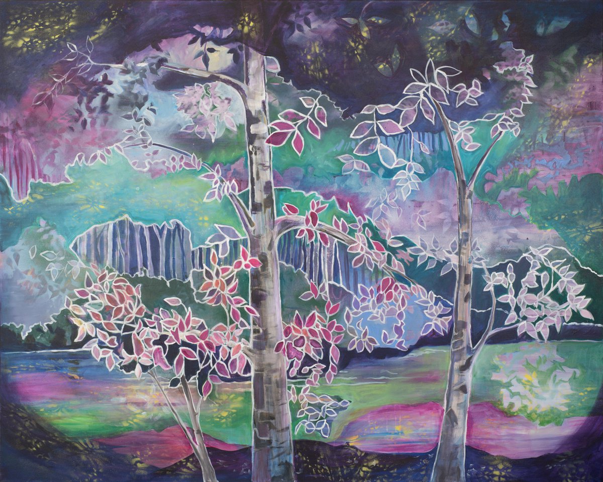 Expressive Botanical Acrylic Painting By Eliry Arts, 62 X 48, Lilac & Violet Reflections, Original Artwork