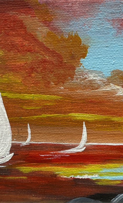 White Sail Against a Red Sky by Marja Brown