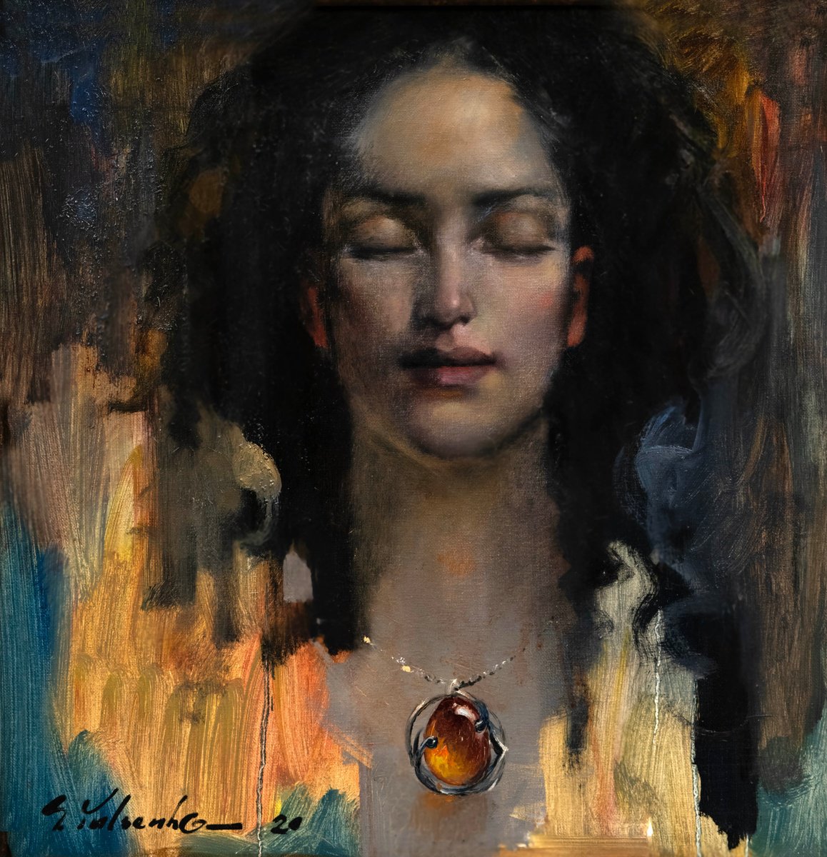 Expressive Oil Painting , Amber Brooch By Sergei Yatsenko, 20 X 20, Artwork For Sale On Artfinder