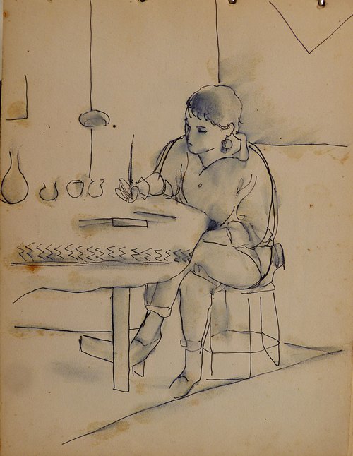 The Student 1991-1, vintage drawing 24x32 cm by Frederic Belaubre