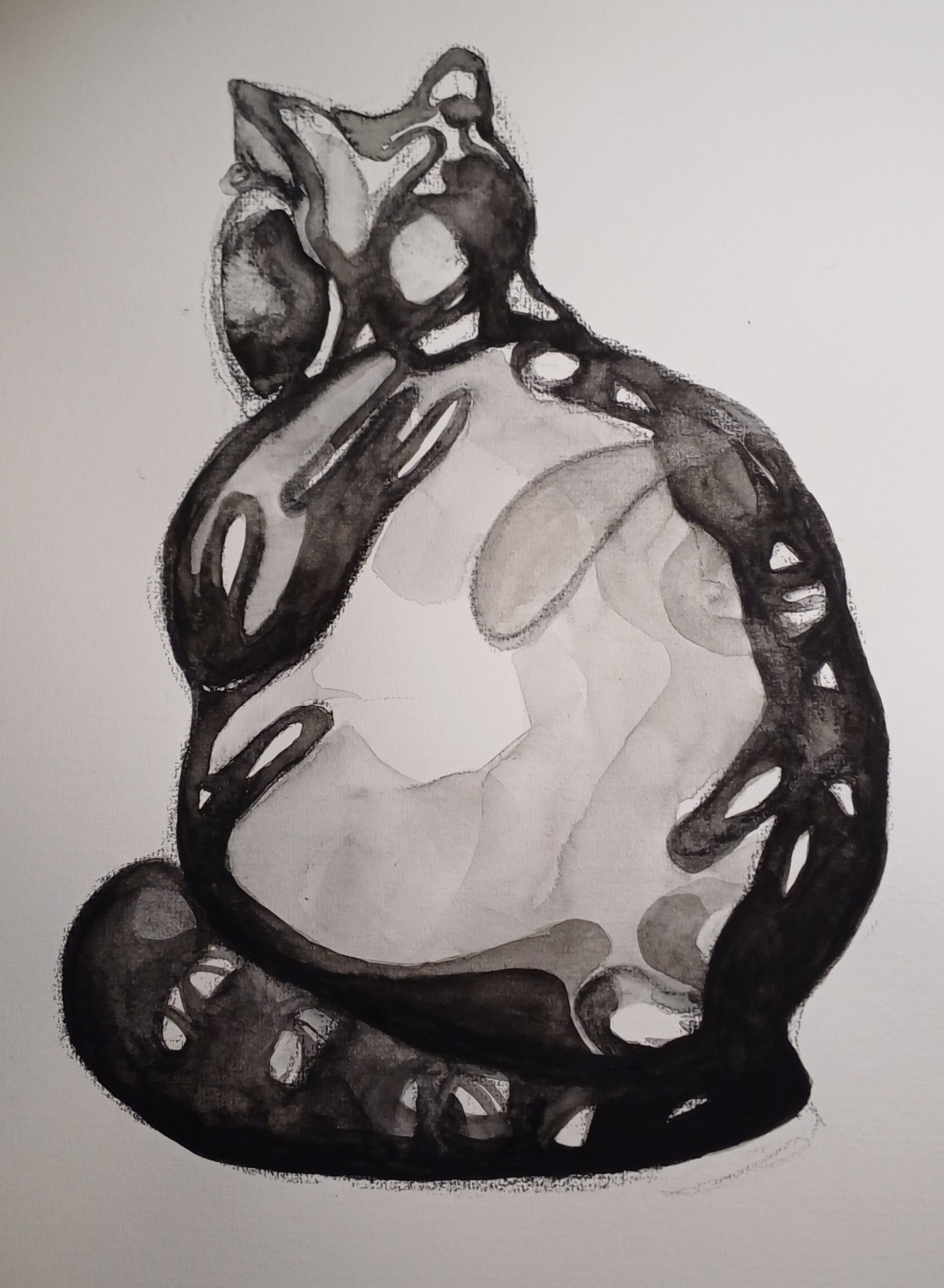 Impressionistic Animal Charcoal Drawing By Karin Lichtenegger, 11 X 17", Charly In His Wintercoat, Original Artwork