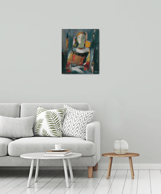 Lady portrait (60x50cm, oil/canvas, abstract portrait)