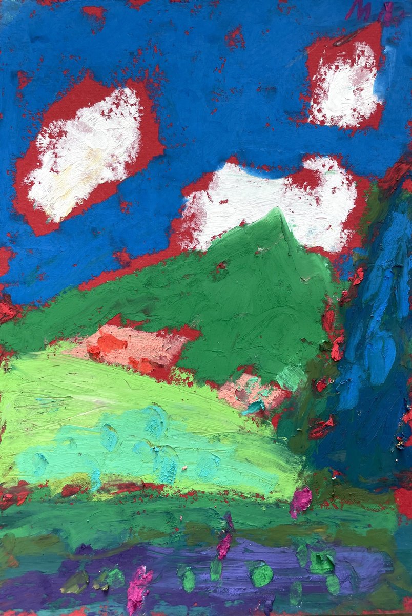 Expressive Landscape Pastel Drawing By Milica Radovic, 7 X 10", More Love, Original Artwork