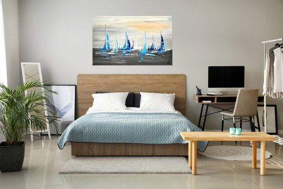 Blue Sails II - Abstract Seascape - Acrylic Painting - Canvas Art- Blue Wall Art