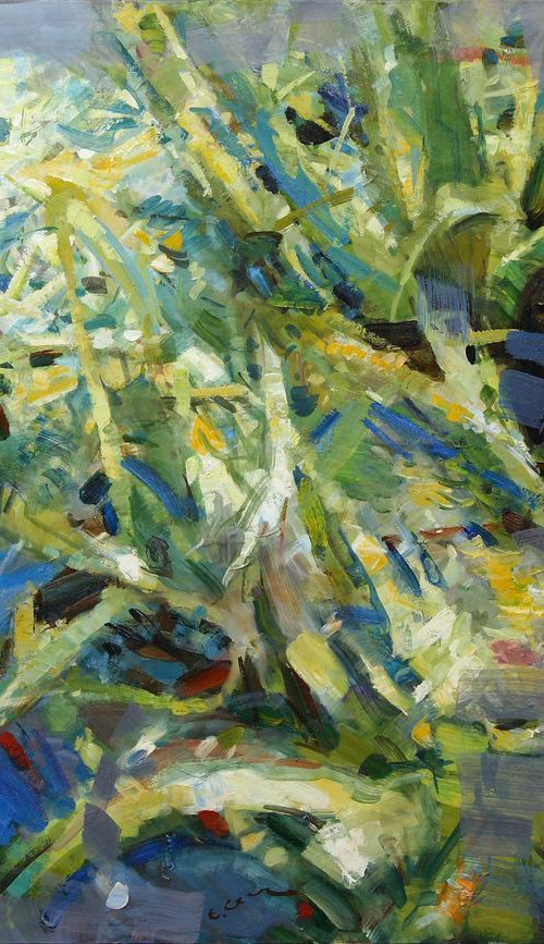 Oil painting River herbs, large painting 91x122cm, by Eugene Segal