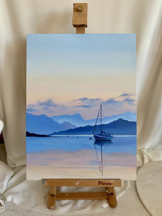 A blue sailboat