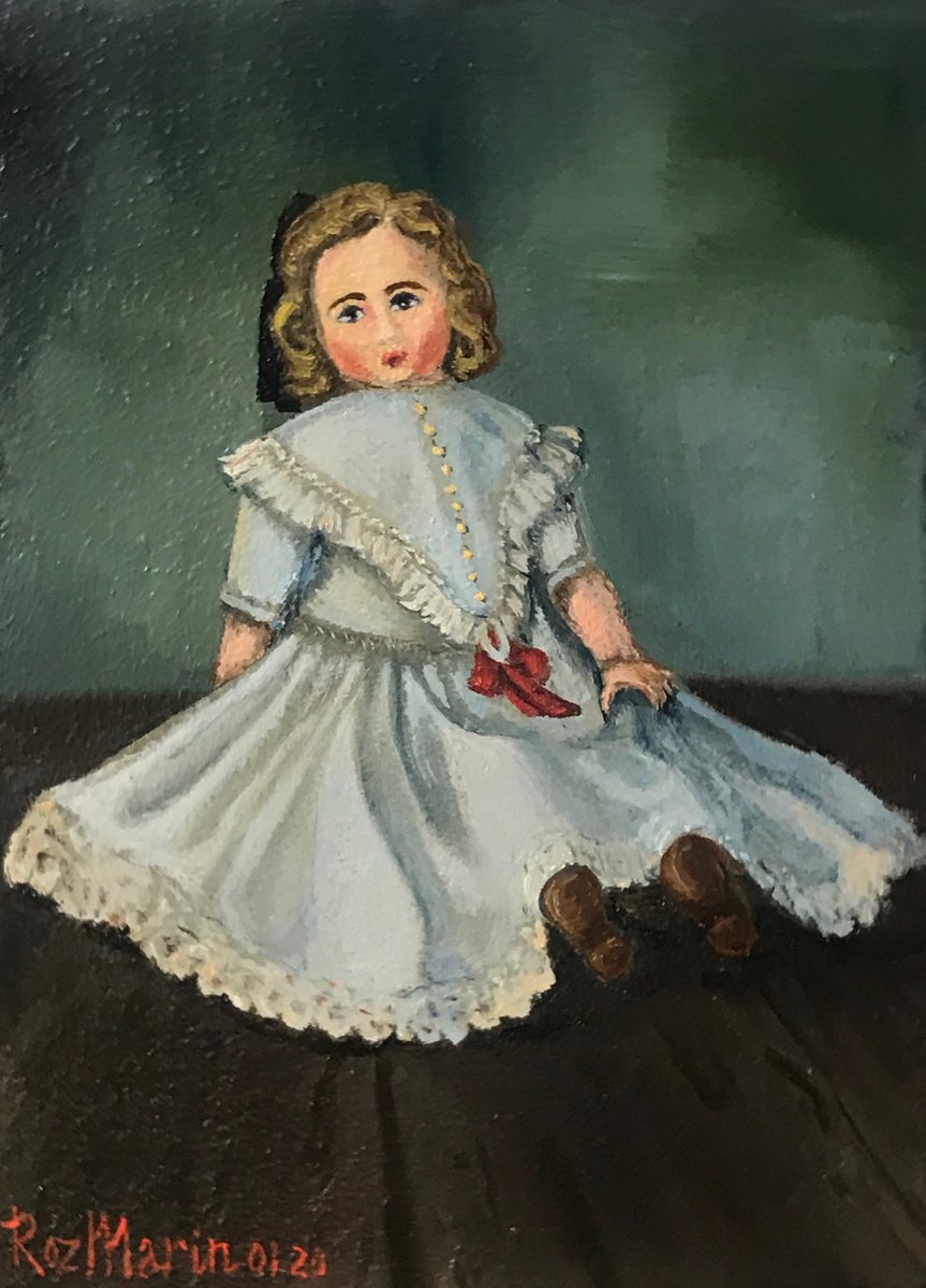 Expressive Portrait Oil Painting By Marina Deryagina, 5 X 7", Doll 2.4 Miniatures Collection Old Toy, Original Artwork