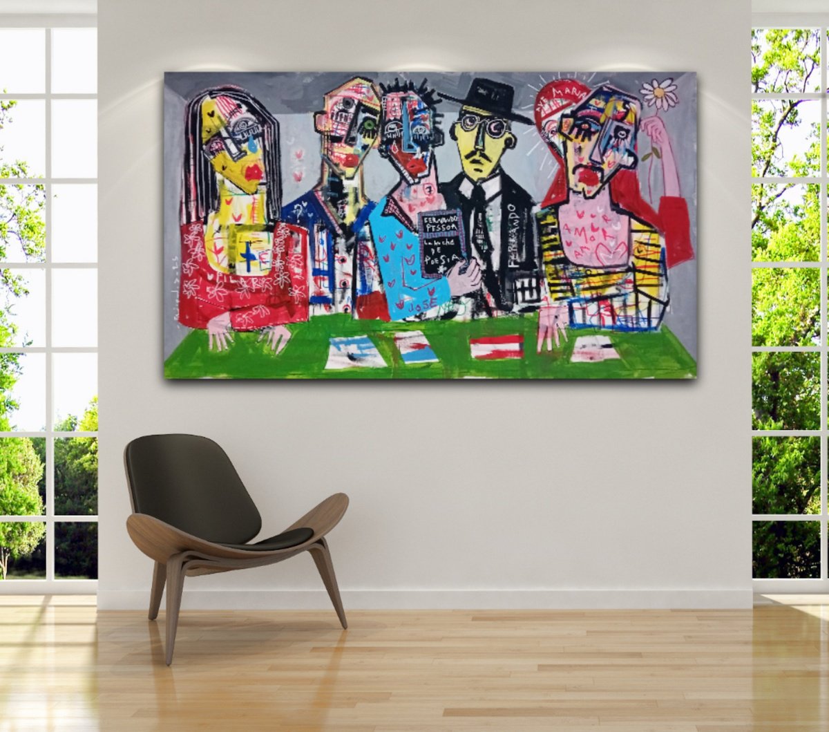 Abstract Portrait Acrylic Painting By Dimitris Pavlopoulos, 59 X 39, La Noche De Poesia, Original Artwork