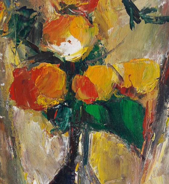 Still life - flowers 21x33cm, oil painting, ready to hang, abstract still life