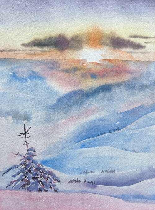 Sunset on the snow by Anna Zadorozhnaya