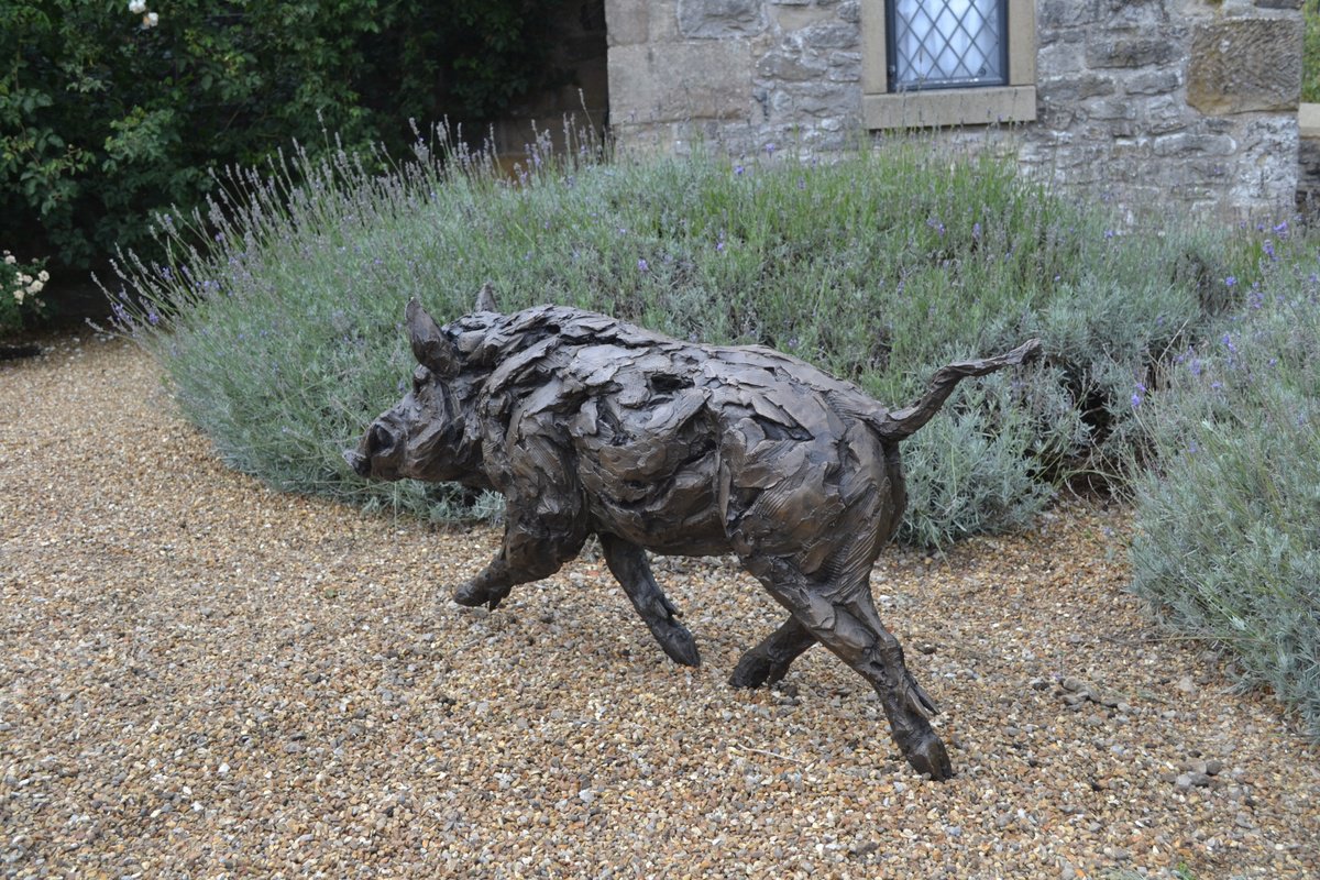Animal Bronze Sculpture By Tanya Russell, 54 X 26", Running Wild Boar Foundry Br, Original Artwork