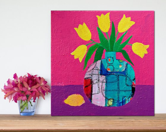 Yellow Tulips and a Lemon
