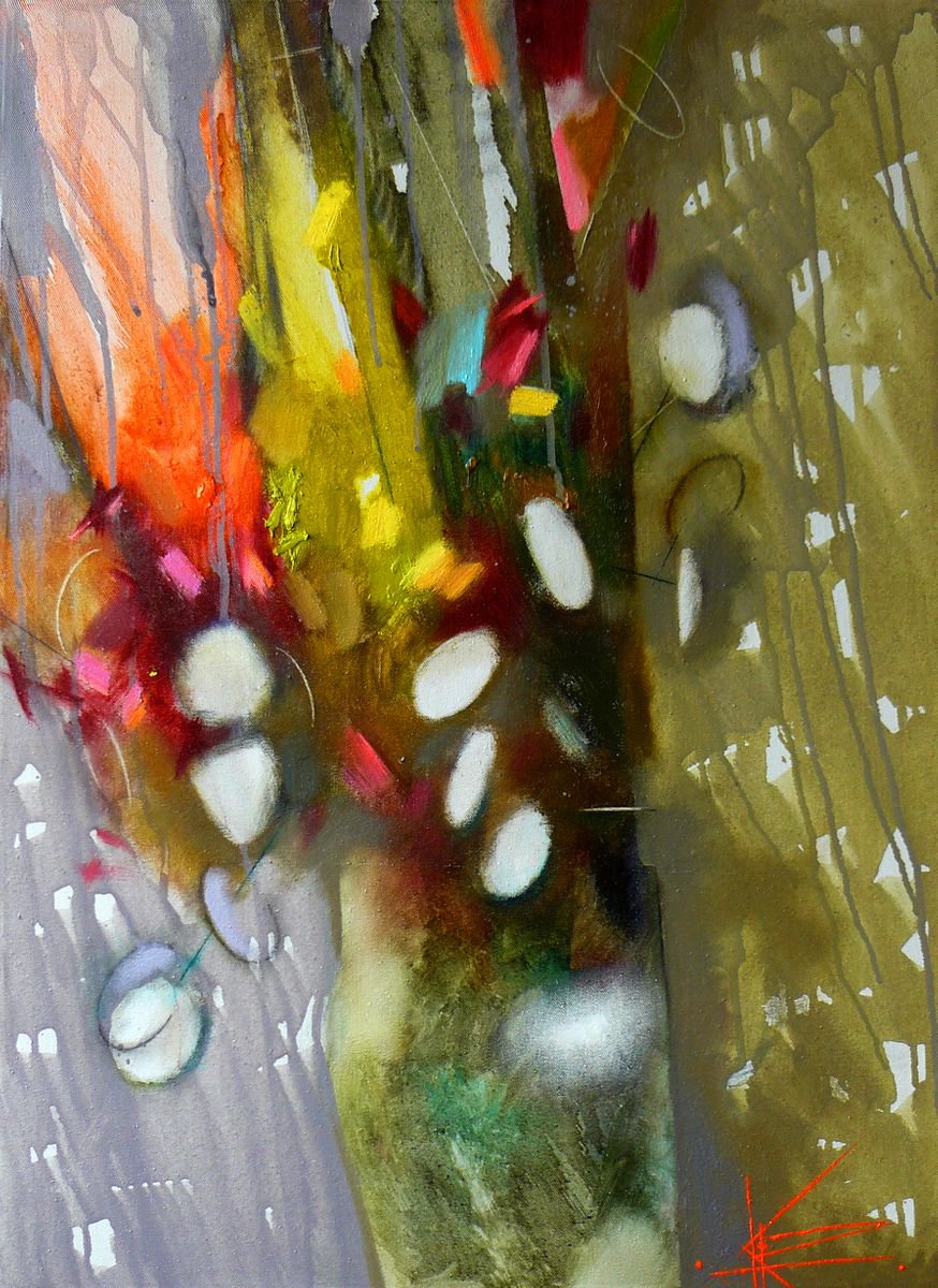 Impressionistic Botanical Oil Painting By Oksana Kornienko, 20 X 28", Lunaria, Original Artwork